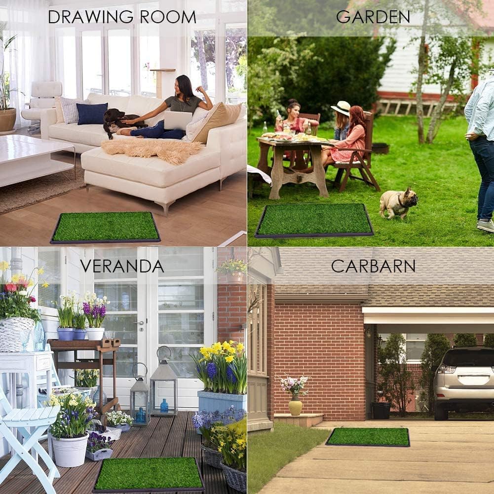 Indoor Dog Potty Grass Pad - Puppy Potty Training Artificial Grass Mats,Dog Fake Grass Pee Pad with Tray,Reusable 3 Layered Dog Potty Trainer,Easy to Clean