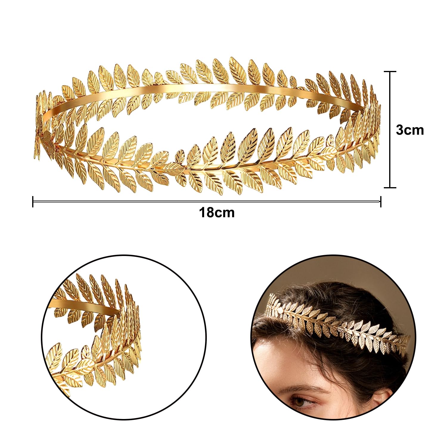 Miaija Roman Headband Gold Leaf Band Crown of Leaves Boho Headpiece Party Decoration Accessories for Men Women Halloween Costume Photo Shoot Props - Image 2