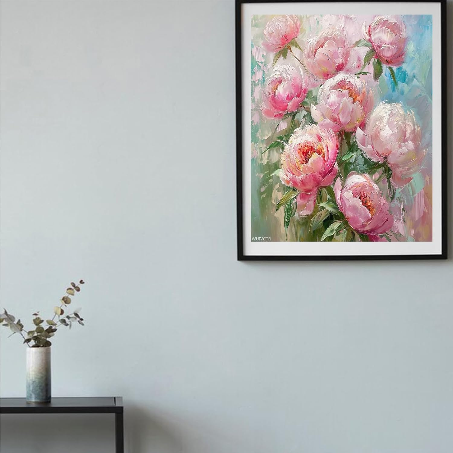 WUIVCTR Pink Peonies Paint by Number for Adults, Watercolor DIY Oil Painting Kits on Canvas with Brushes and Acrylic Pigment, Abstract Flowers Blossoms Picture for Home Decor 16x20 inch (Frameless)