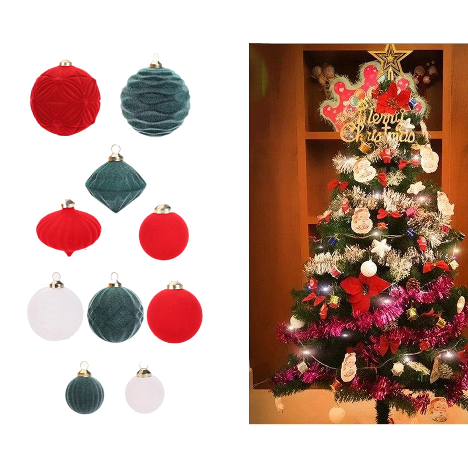 Confezione da 35 lussuose palline di Natale in floccaggio infrangibili per finestre, camini, alberi e vacanze, decorazioni natalizie da appendere