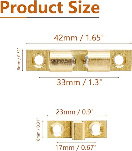Miniatura 3 de Uenhoy 10 unidades de cierre de latón macizo para puerta de gabinete, pestillo de tensión de doble bola de 1-58 pulgadas con tornillo (oro, 1.654 in)