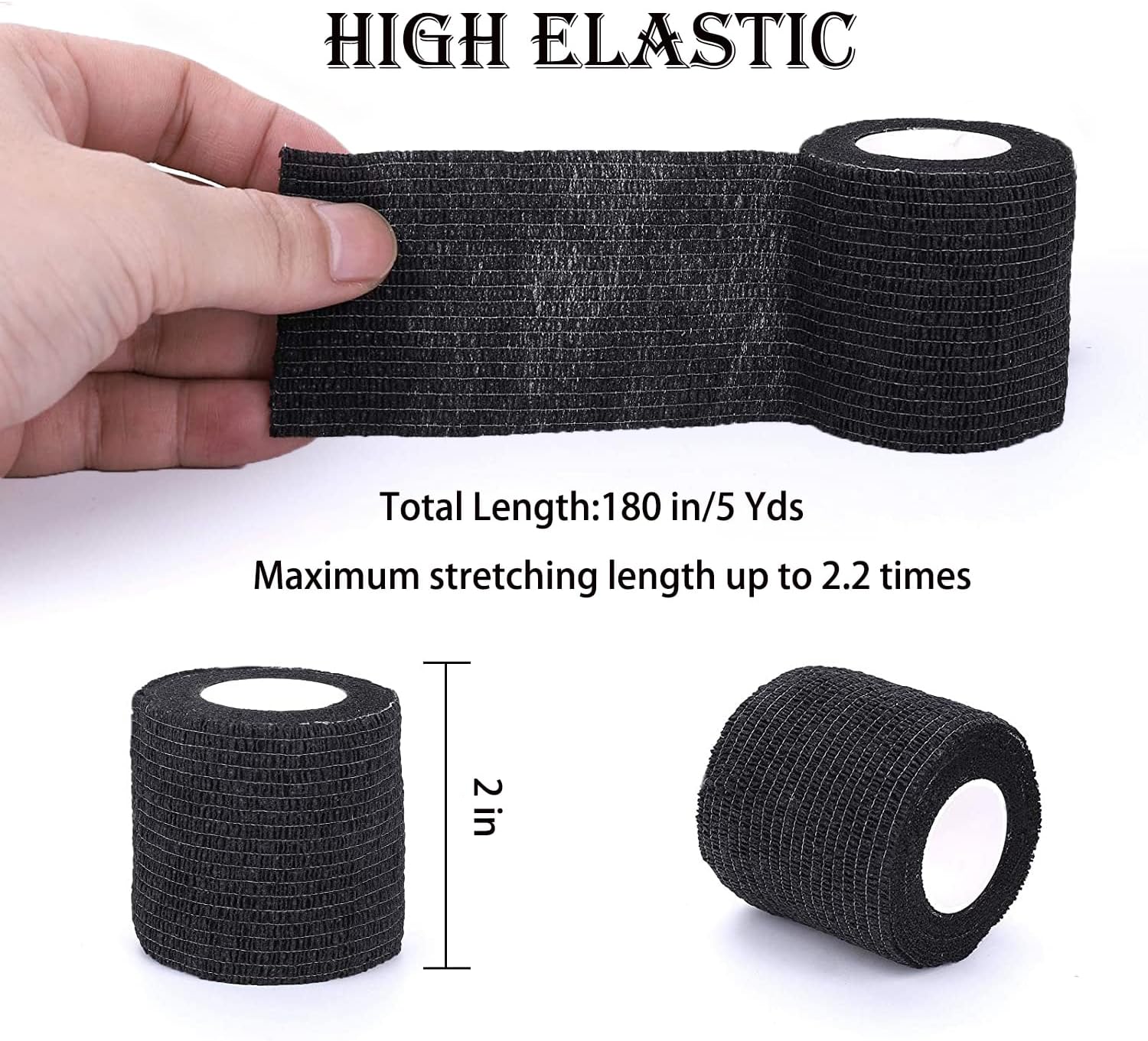 48 Pack 2” x 5 Yards Self Adhesive Bandage Wrap Athletic Elastic Breathable Cohesive Bandage Wrap Rolls for Stretch, Sports, First Aid, Wrist, Ankle Sprains, Swelling, Vet Wrap, Black