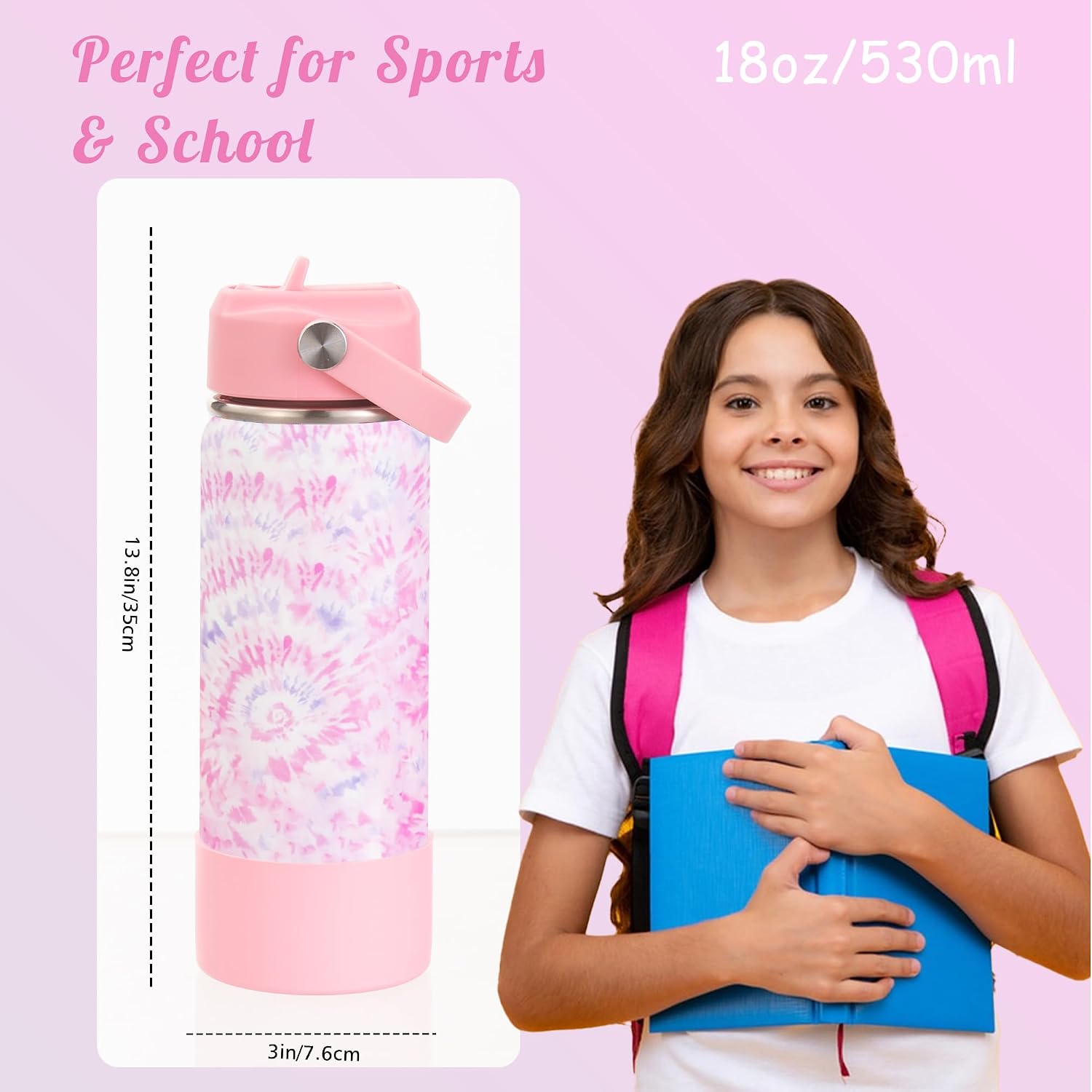 18oz Insulated Water Bottle with Straw Lid & Spout Lid, Game Controller, Gift for Kids Boys Girls Student Sports Travel Fitness Hiking Outdoors (Cherry Blossom) image 4