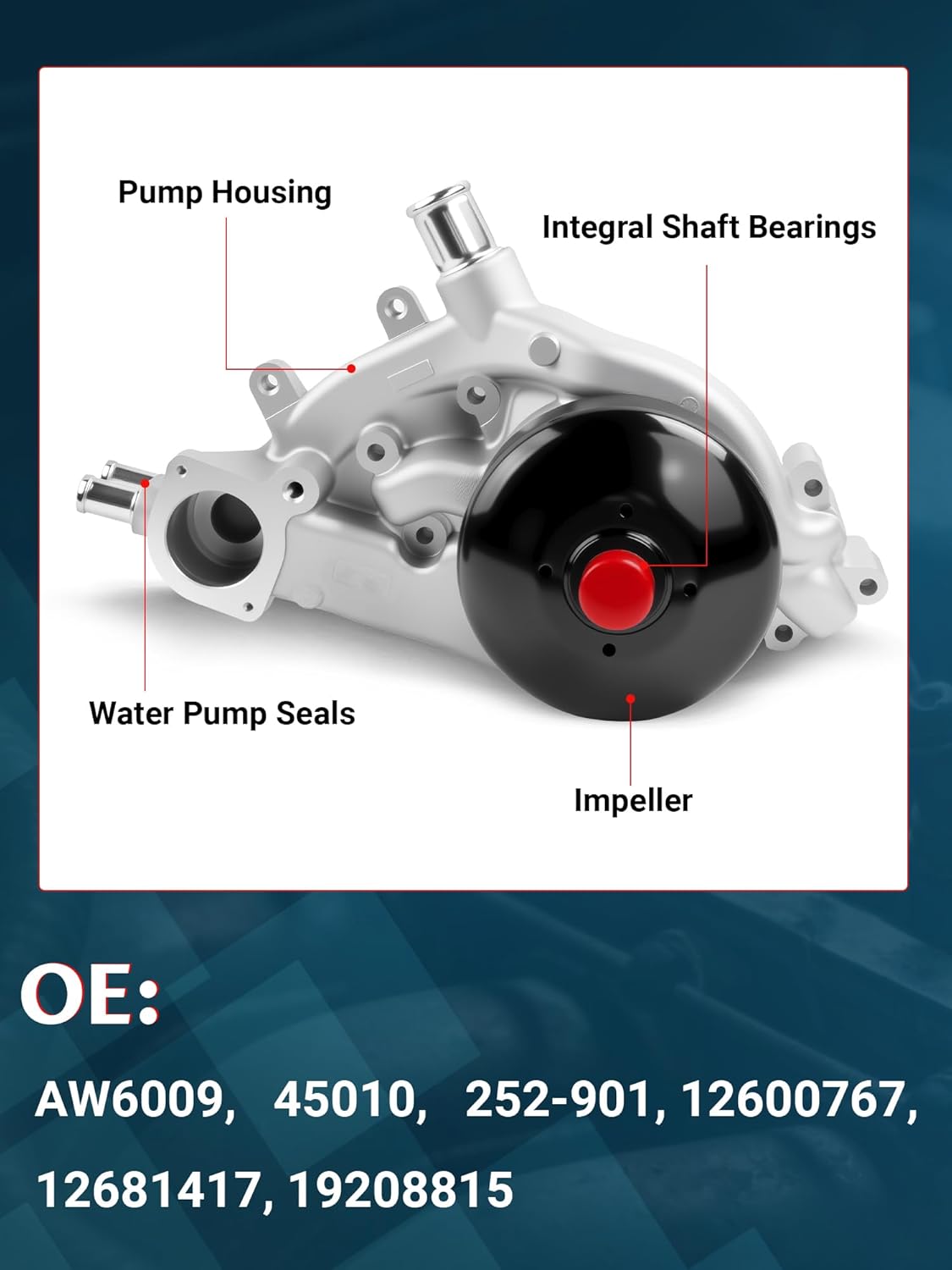 Water Pump Kit with Gasket Compatible with 2007-2020 Silverado 1500/2500/3500, Tahoe, Suburban, Sierra, Yukon, Escalade, Rainier Canyon with 4.8L 5.3L 6.0L 6.2L V8 Replaces 19253263, AW6009