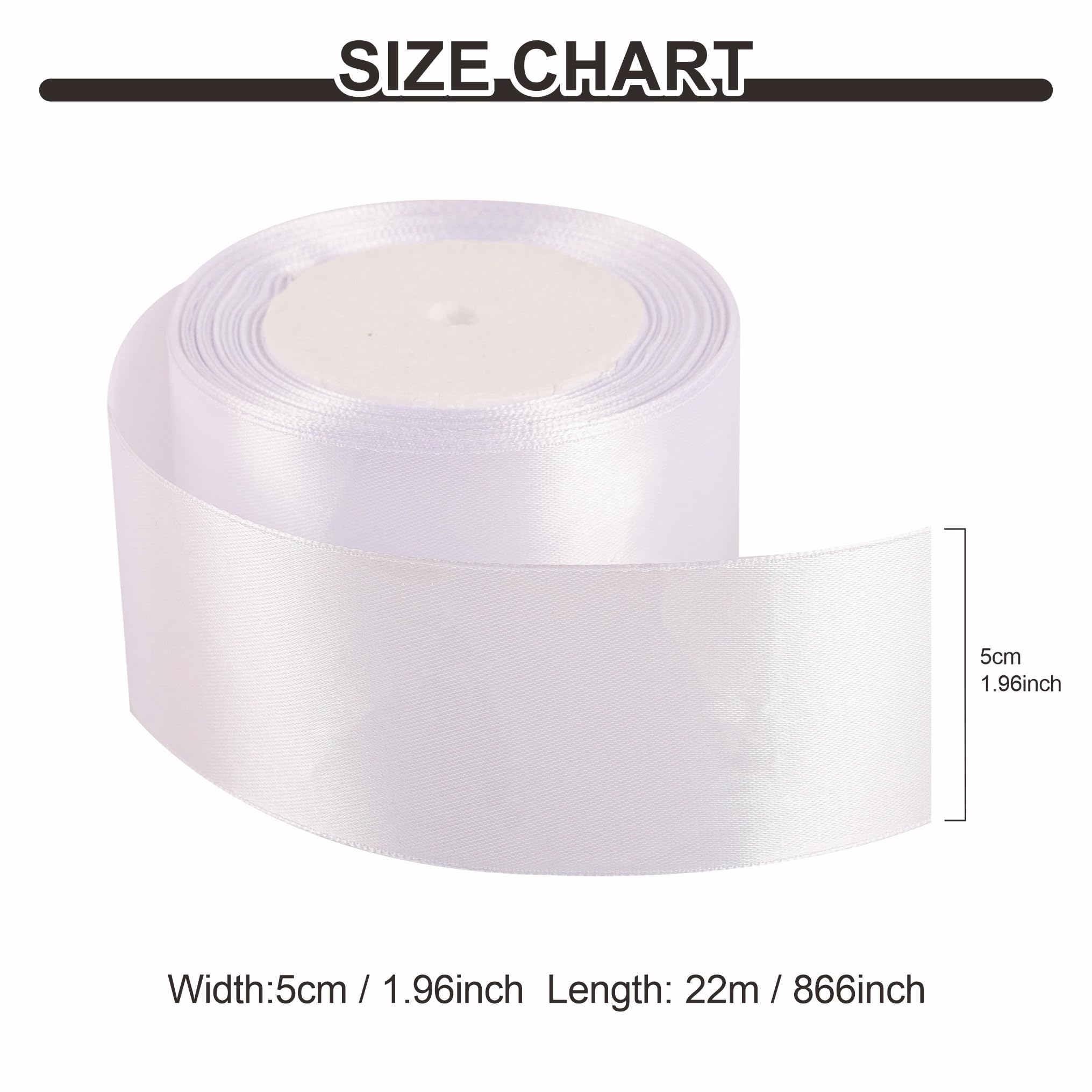 50mm White Ribbon for Gift Wrapping 22M,White Satin Ribbons Fabric 50mm Thick for Crafting Hair Bow Christmas Polyester Ribbon Cake Wedding Party Balloon Car Ribbons Decoration - Image 3