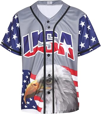Adult American Flag Patriotic Baseball Jerseys Style Shirts for Men USA Eagle Outfits