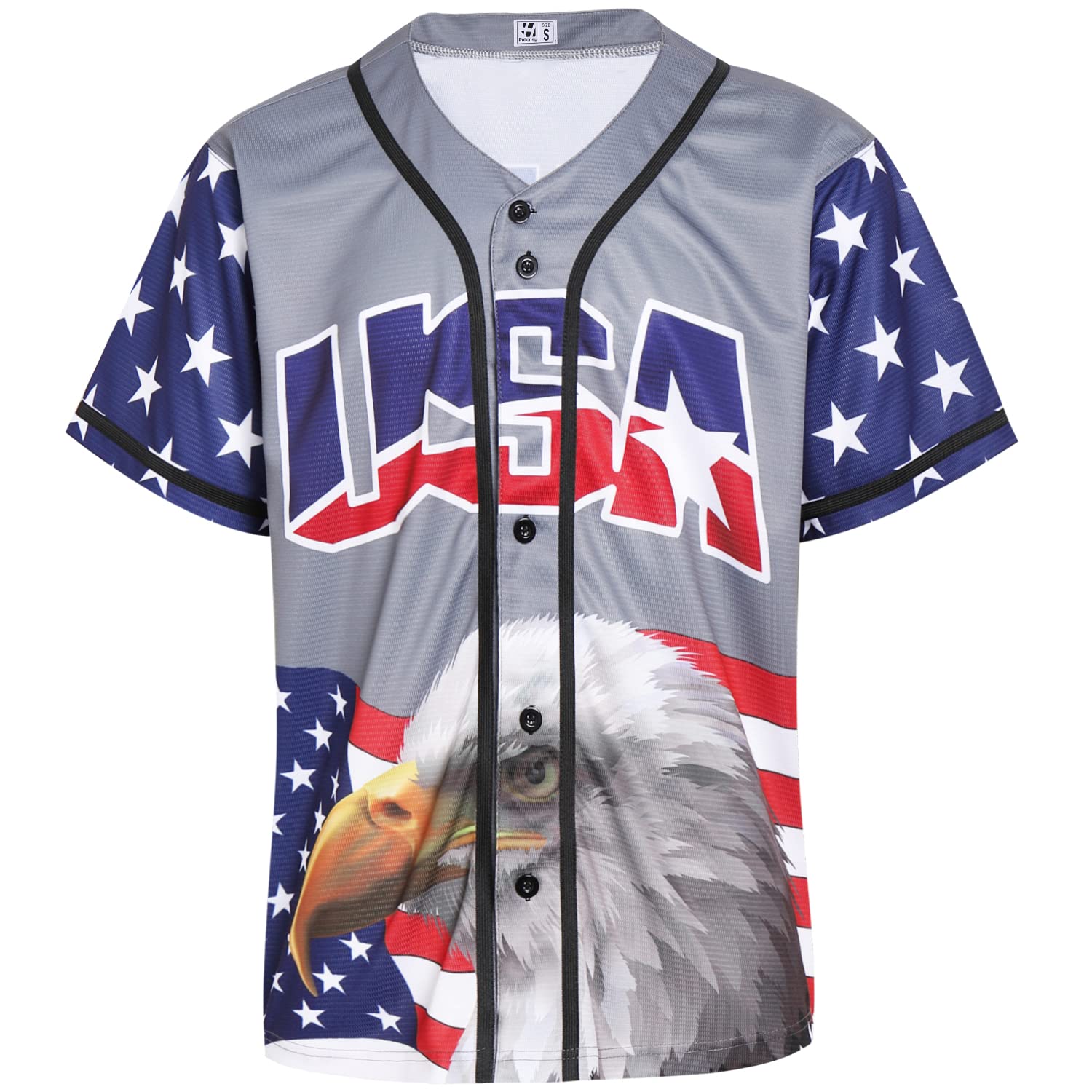 Pullonsy USA Flag Eagle Baseball Jersey America #1 Shirt for Men Women Casual Outfits Streetwear Gray Jersey Size Small