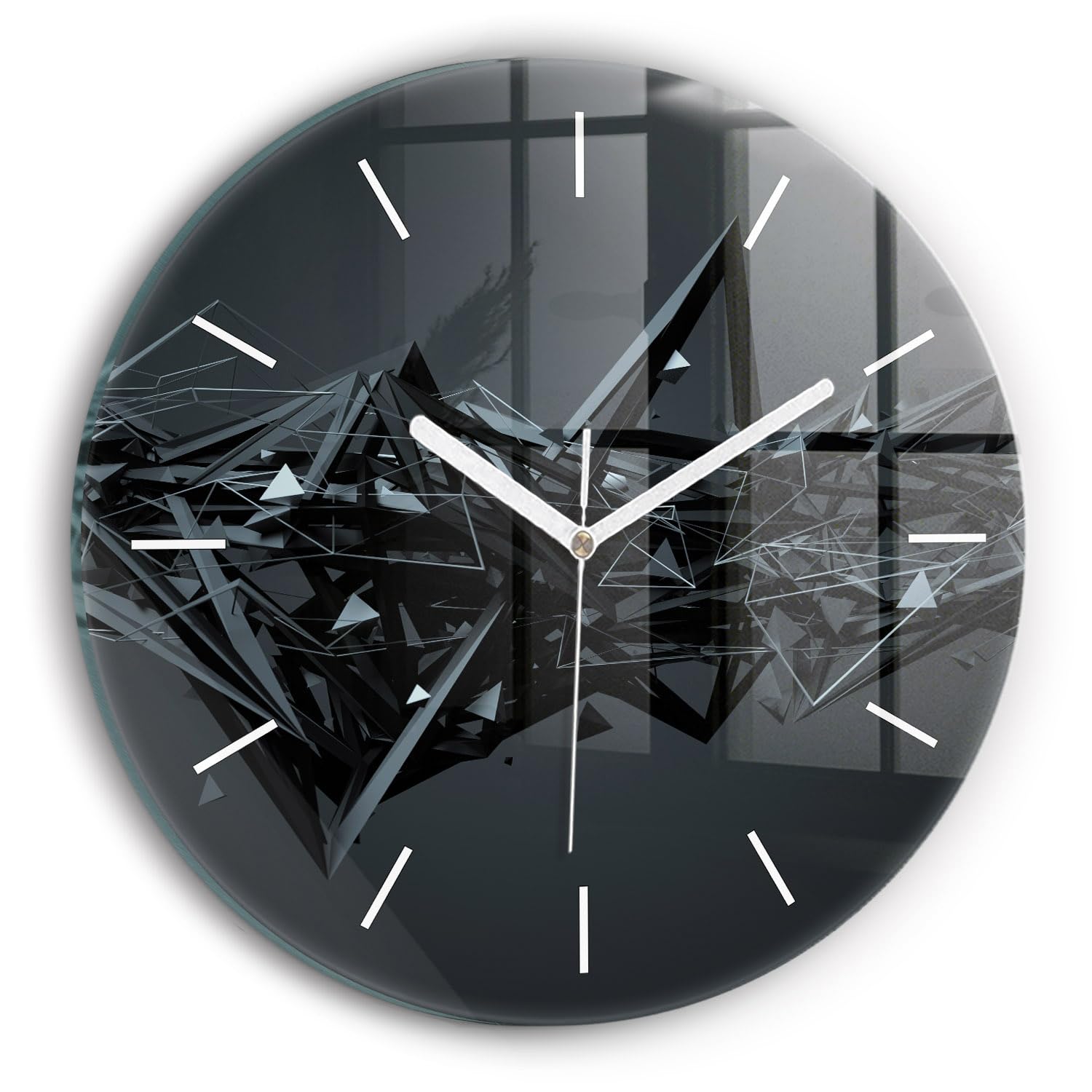 Horloge en Verre Wallfluent 30 cm Abstraction Noire pour Salon