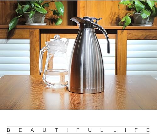 Miniatura 5 de FULITY - Jarra térmica de acero inoxidable con doble pared aislada al vacío y botón de presión, color plateado