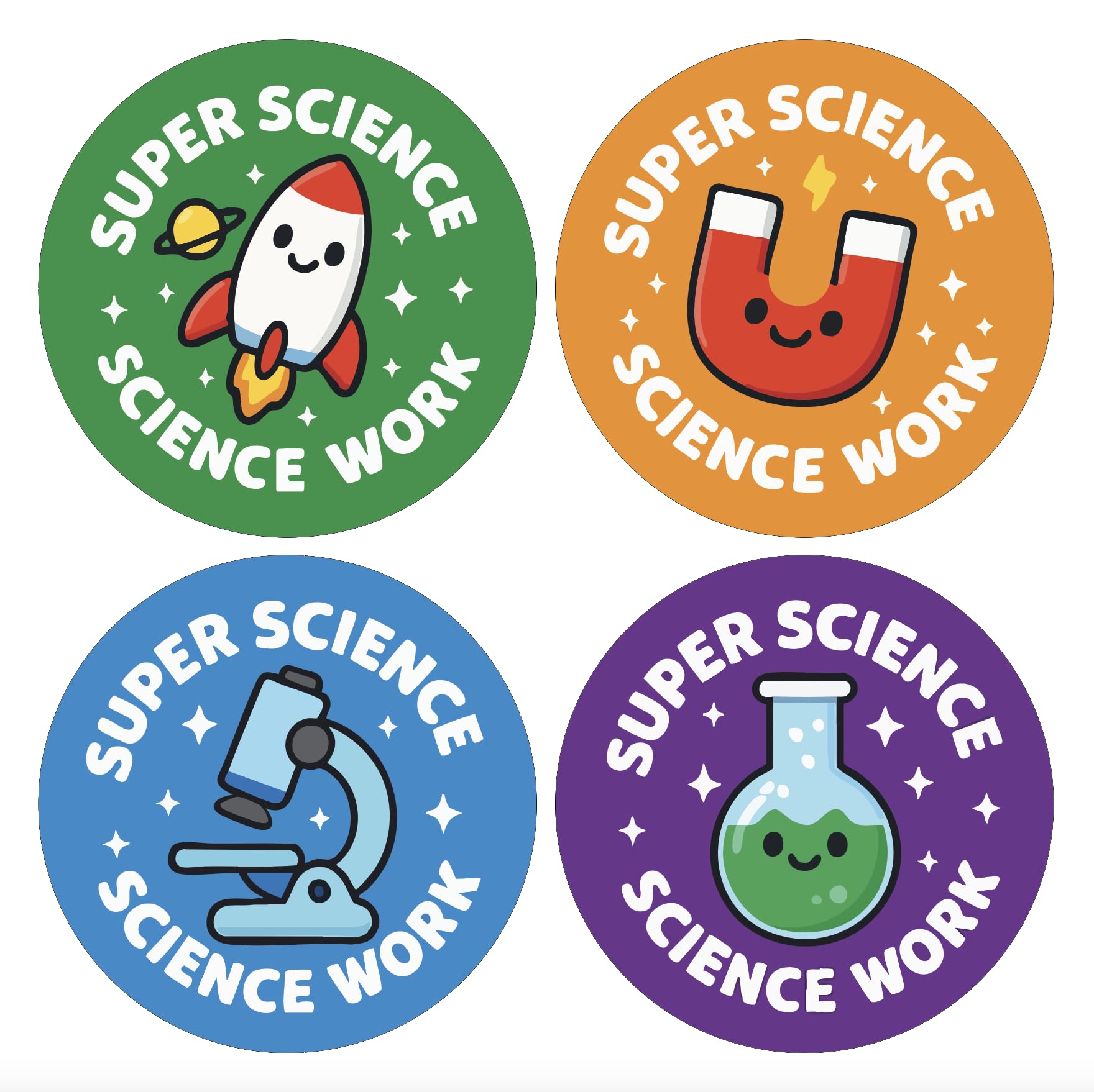 Super Science Reward Stickers – 504 Stickers (21 A5 Sheets, 30mm) | Fun Science-Themed Classroom Stickers for Teachers, Students, and Scho