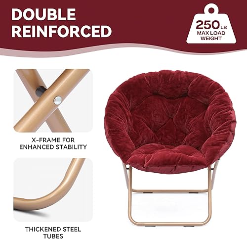 Miniatura 6 de Magshion Silla redonda plegable de gran tamaño con platillo de luna para adultos, silla grande y acogedora para dormitorio, color burdeos