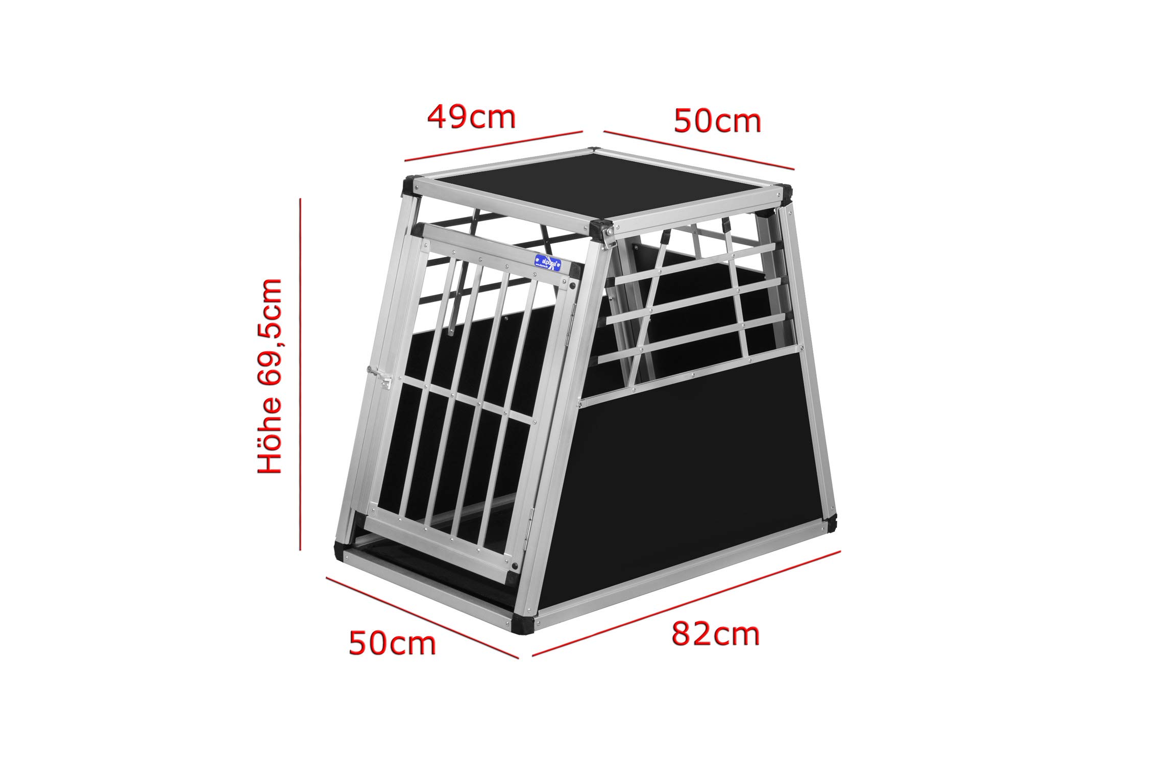 ALPUNA Transportbox N4 – Aluminium Hundebox 82×50×69,5 cm mit Notausstieg, sichere Auto Hundebox für den Kofferraum