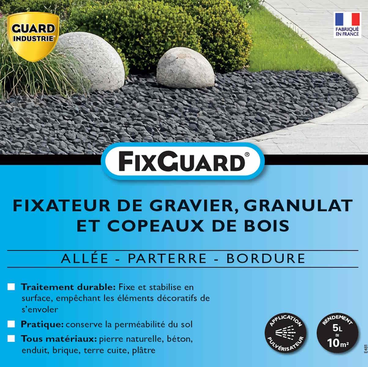 Guard Industrie - FixGuard - Liant fixateur de Graviers, Galets, Copeaux pour Ne Plus Ratisser- Fixe 3 Ans Les Pierres détachées - Résiste souffleur Feuille - 5L - Traite 10m² - sans Solvant