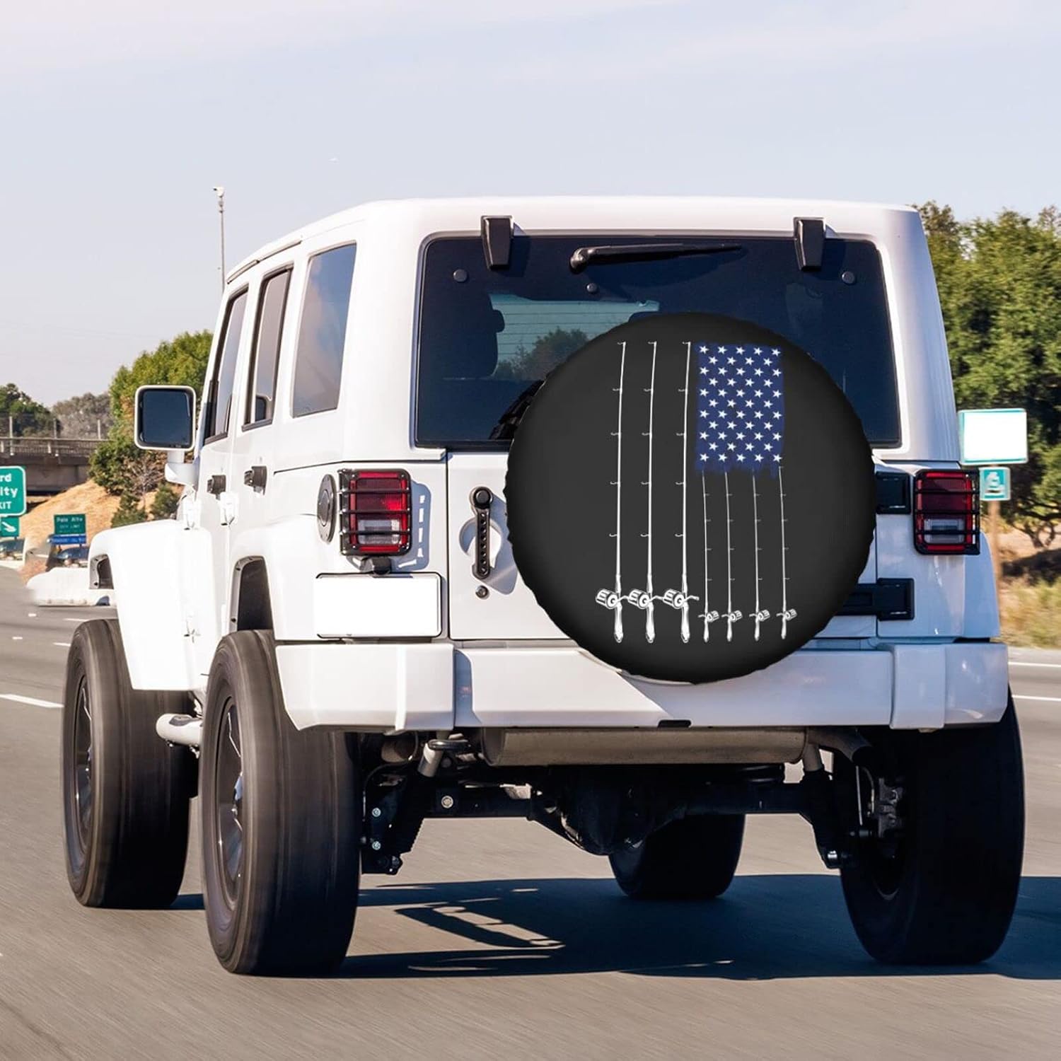 Fishing American Flag Spare Tire Cover Dust-Proof Wheel Tire Cover Fit Trailer, RV, SUV and Many Vehicle 14 Inch