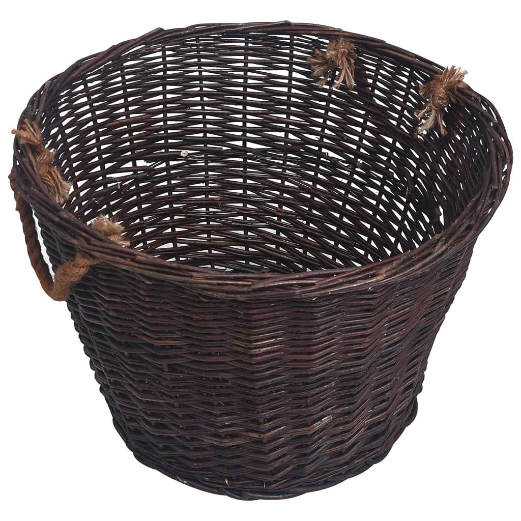 Juego de 3 cestas de mimbre para leña, apilables, con asas para leña y leña, para interior, salón, terraza, jardín, casa