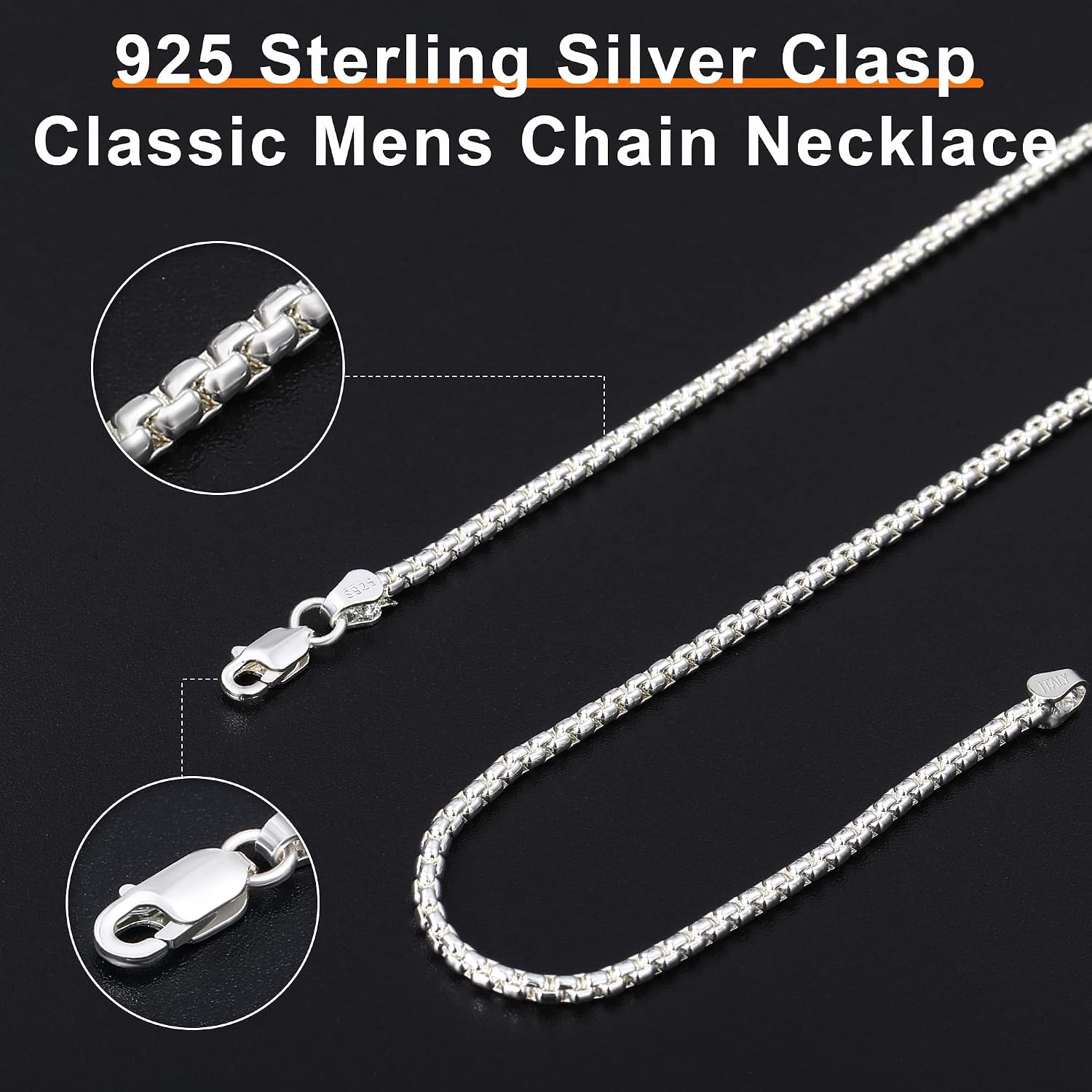 OCHCOH 925 Sterling Silver Clasp 1.3/2/2.5/3mm Gold | Silver Box Chain for Men Women Silver Chain Necklace for Men Women 16, 18, 20, 22, 24, 26, 30 Inch