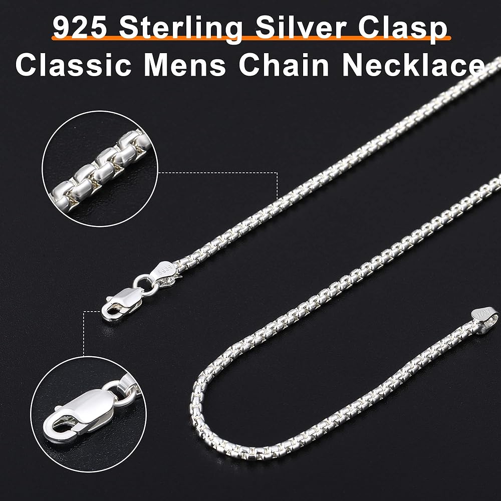 Amazon.com: Silver Rolo Chain Necklace for Men, 2mm Sterling
