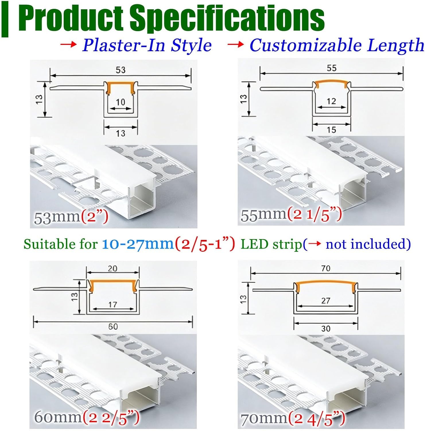 Customizable Bendable LED Light Channel System - Waterproof Aluminum Tracks for 10mm Strips, Available in 10/12/16mm Sizes, 21m (69ft) Length, Ideal for Drywall Lighting Solutions.