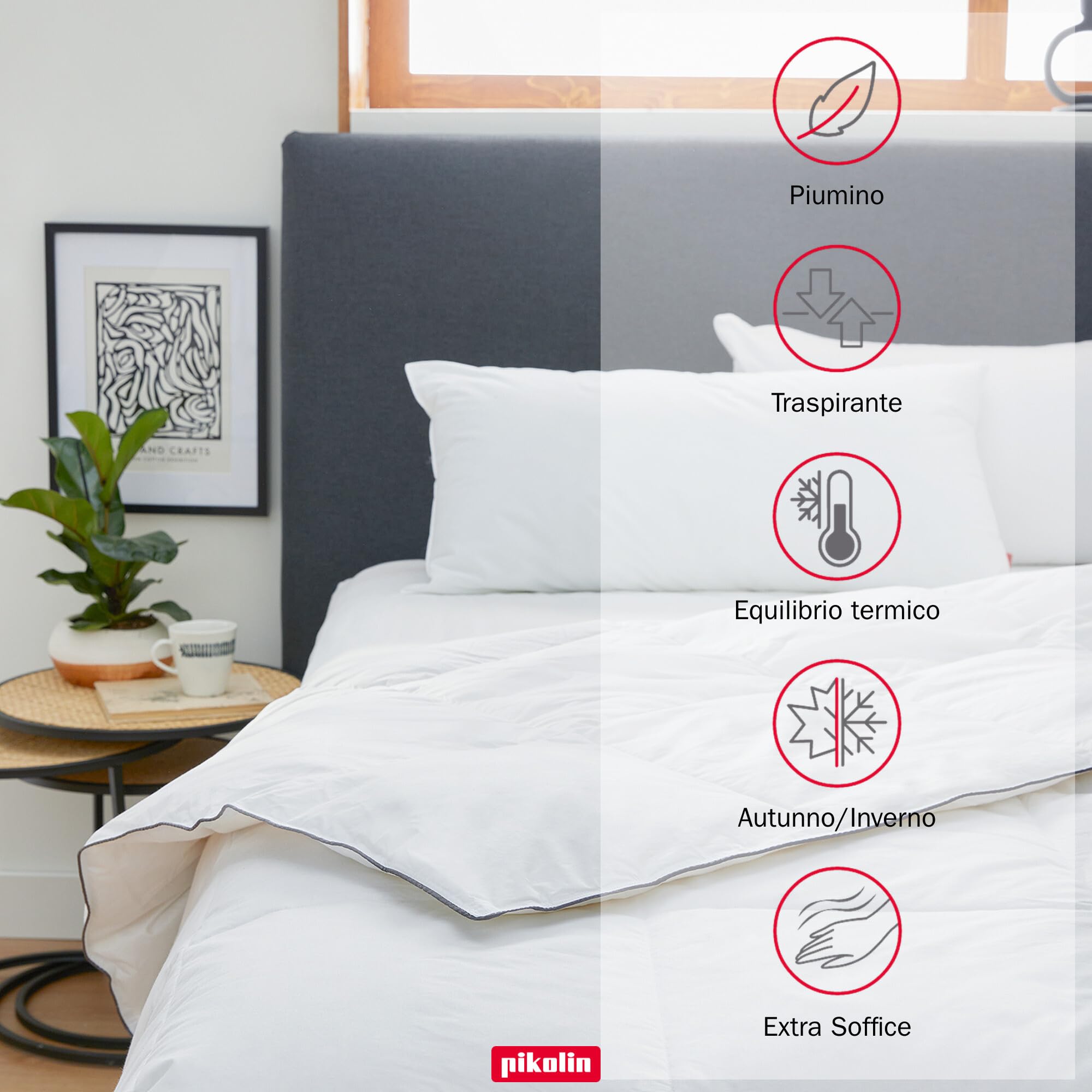 PIKOLIN Home - Piumone in Piuma d'Oca 220 g/m² per Autunno e Inverno, Morbido Cotone Traspirante, Lavabile in Lavatrice, Comfort e Calore, Modello RP205