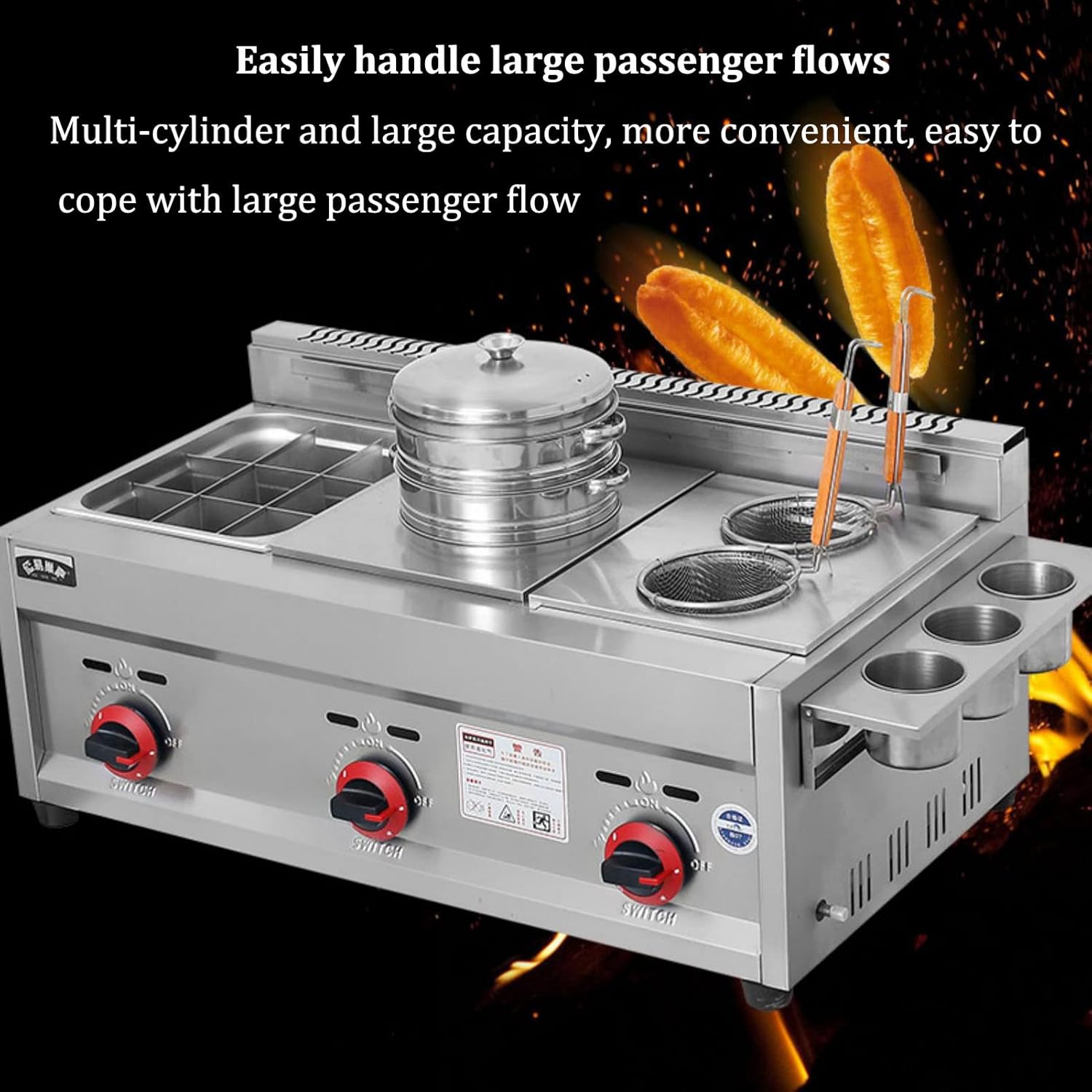 Professional Restaurant Commercial Gas Fryer, Stainless Steel Tabletop Double-slot Lpg Deep Fryer, Outdoor Gas Fryer With Frying Basket and Lid, Suitable for Outdoor Food Cooking In Home Kitchen