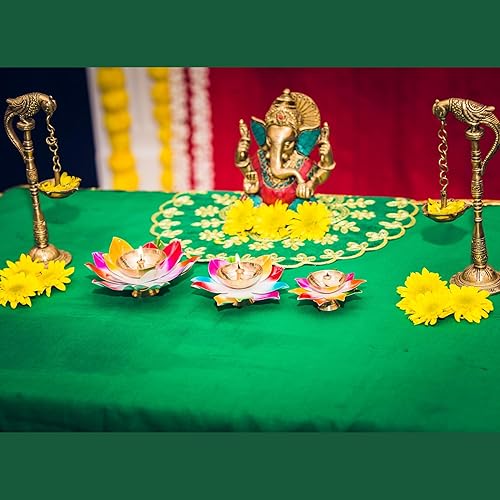 Miniatura 3 de Diya de latón de loto para Pooja, Diya, Diwali Diya, Diwali Diya, Diya Lamp, Deewali, lámpara de aceite, Pooja Deepak, diámetro del aceite