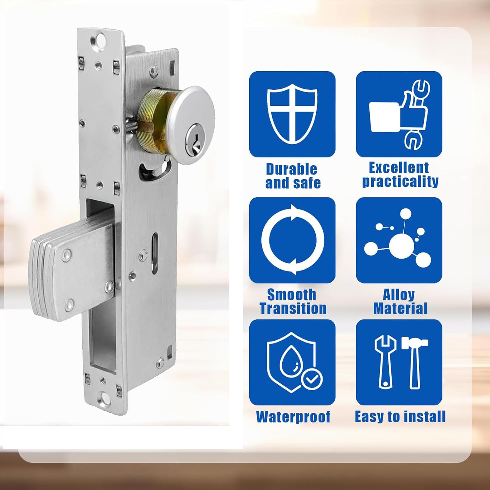 Cerradura de puerta con gancho de mortaja para escaparate, cerradura de puerta comercial, cilindro de mortaja con llaves (respaldo de 1-1/8 pulgadas)