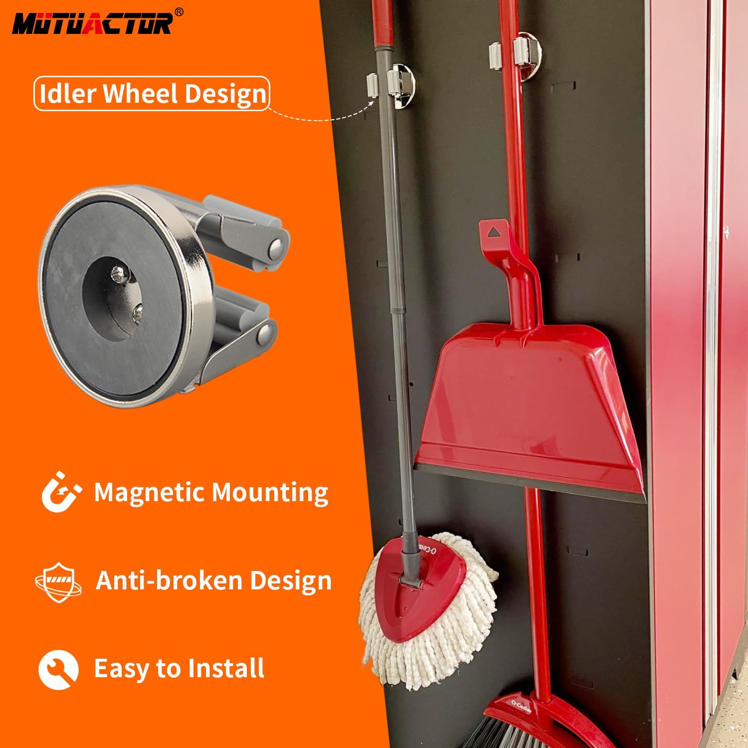 MUTUACTOR Crochet magnétique robuste, porte - balai magnétique fort support mural, sans perçage porte - balai mobile pour rangement et gestion des outils de lavage de cuisine de garage (Pack de 4)