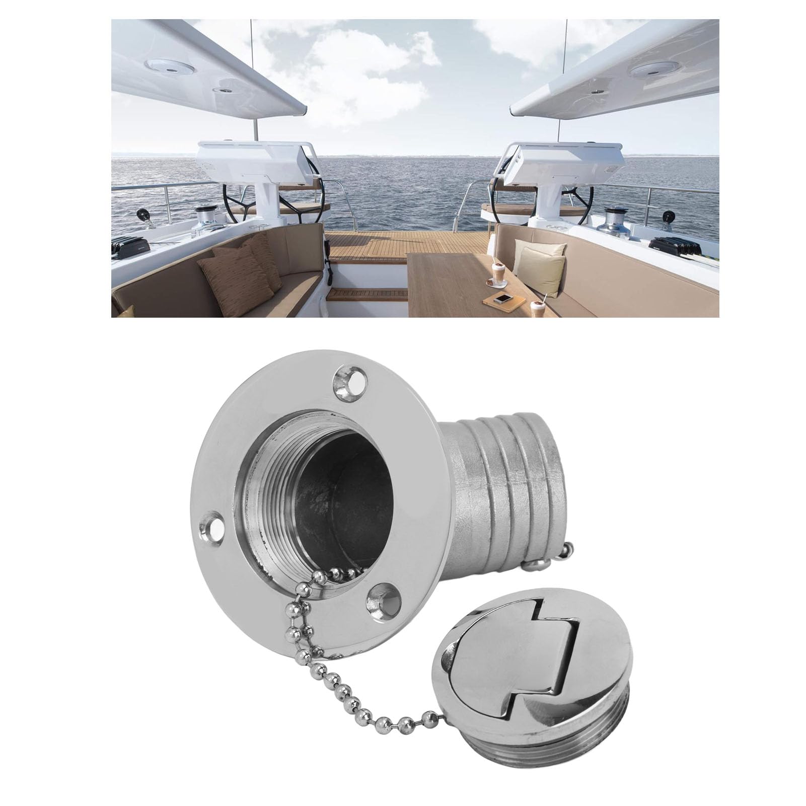 Bootsgas-Deckfülldeckel, Abgewinkelter Bootseinfülldeckel, Schlüsselloser 316-Edelstahl-Marinedeck-Wasserkraftstoff-Fülldeckel Mit Schrauben Für Yacht, Fischerboot, Schnellboot, Wohnmobil(1.5in)