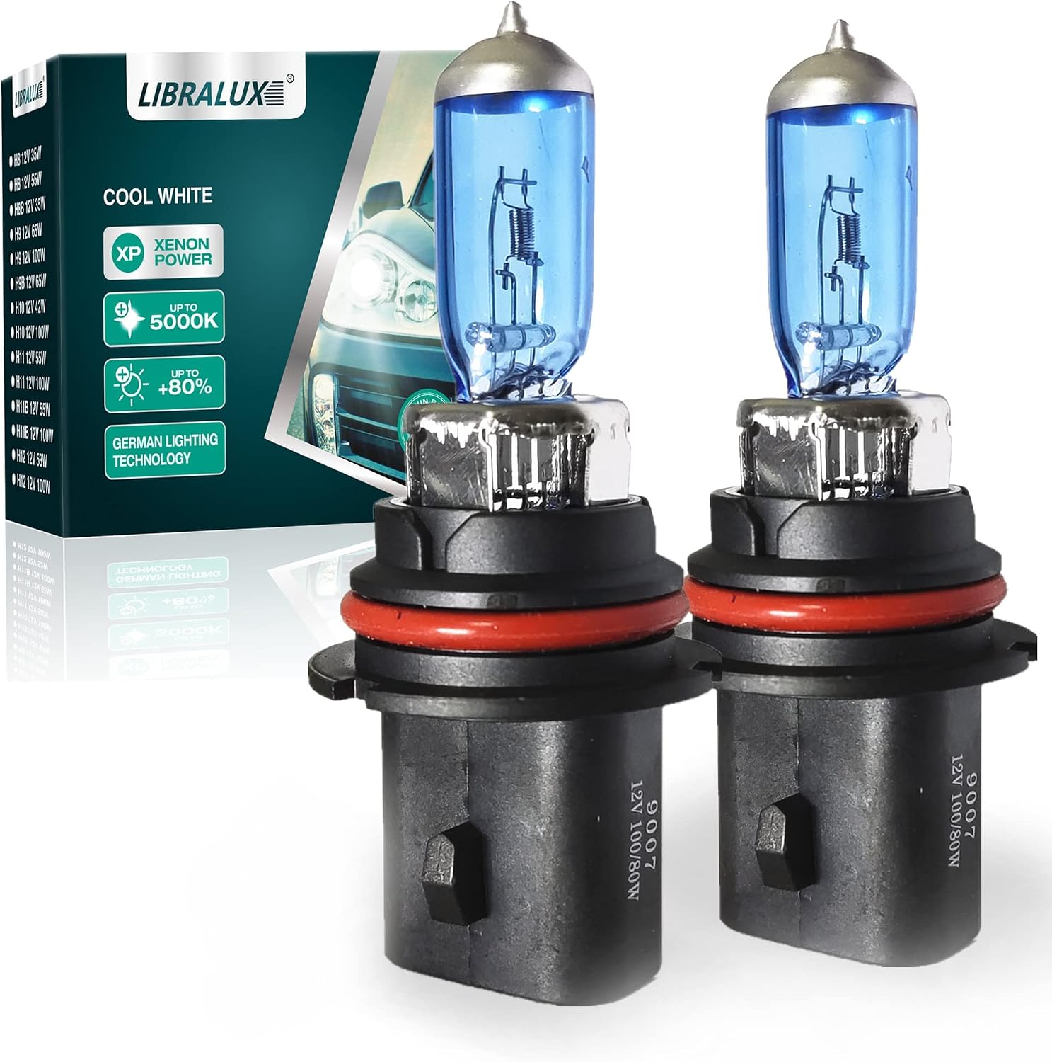 LIBRALUX 9007 HB5 Halogen Headlight Bulb 12V 65/55W 5000K White Light Long Life 2 Pack