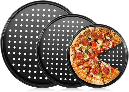 3 Pack Pizza Pan Set, Nonstick Pizza Pans for Oven Carbon Steel Pizza Pan with Holes, Pizza Baking Pan for Oven Baking Supplies, for Home Baking Kitchen Oven9 Inch &11 Inch &12 Inch