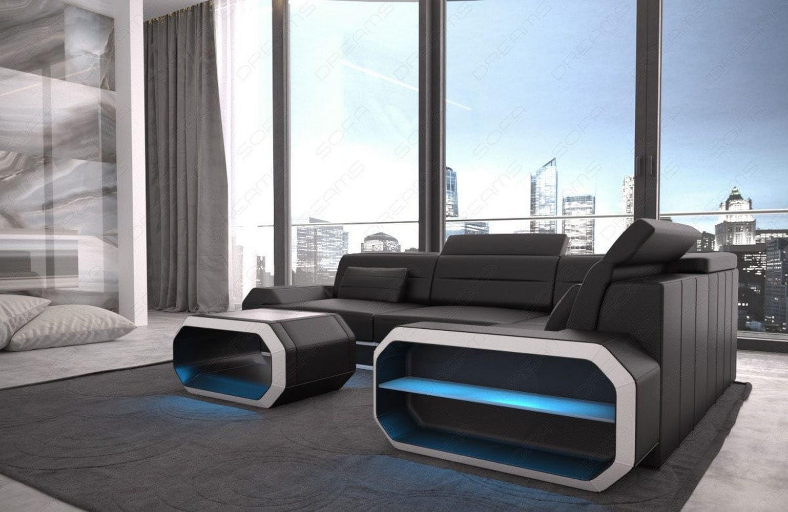 Mini Ledercouch Verona L Form mit LED – Modern und Bequem