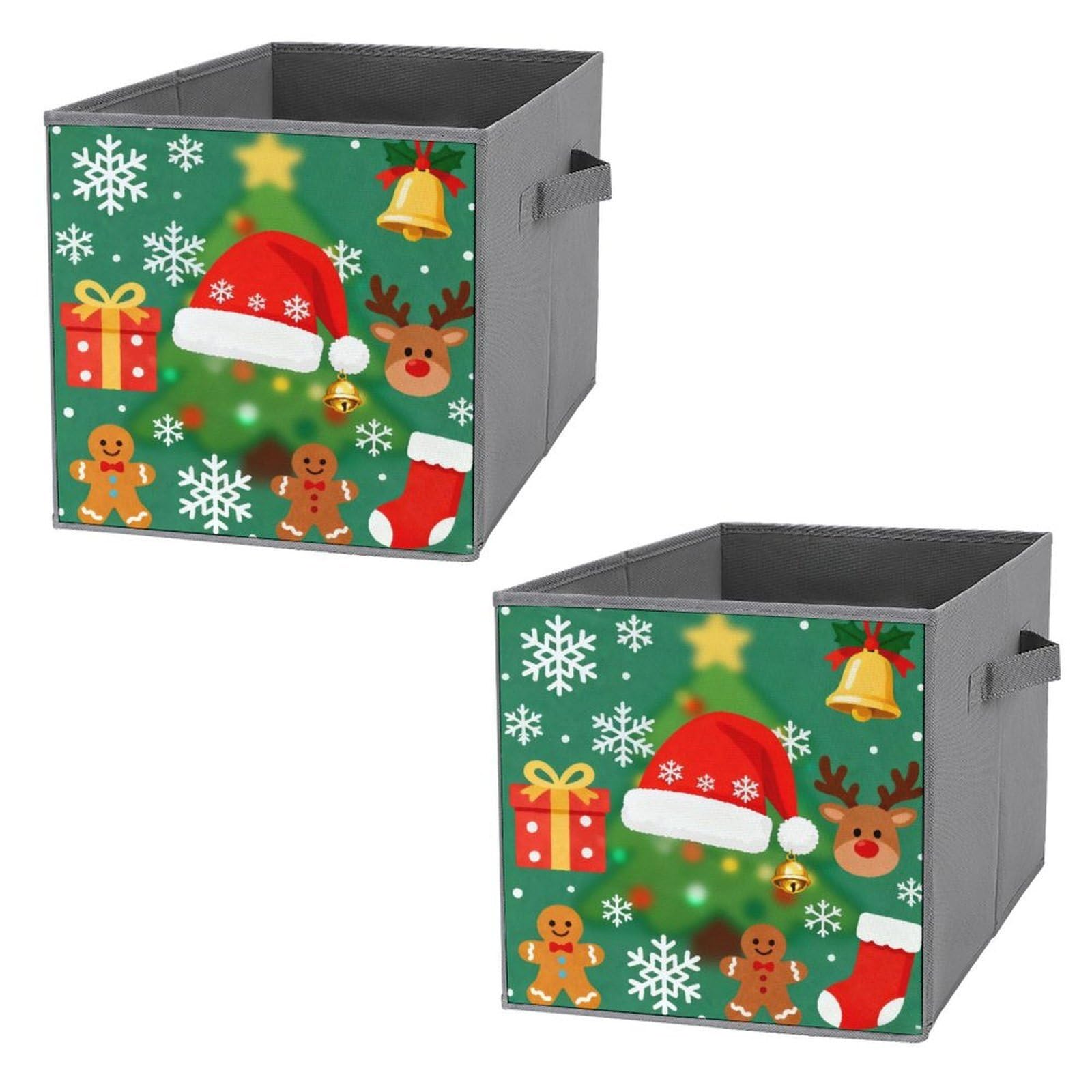 Sapin de Noël chapeauté sur cube de rangement en tissu pliable