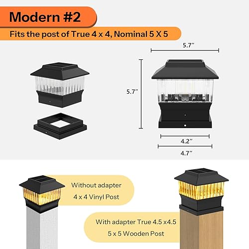 Miniatura 2 de Involux Luces solares modernas para tapa de poste #2 (se adapta al poste de 4 x 4, nominal 5 x 5), 50 lúmenes con tres opciones de temperatura de