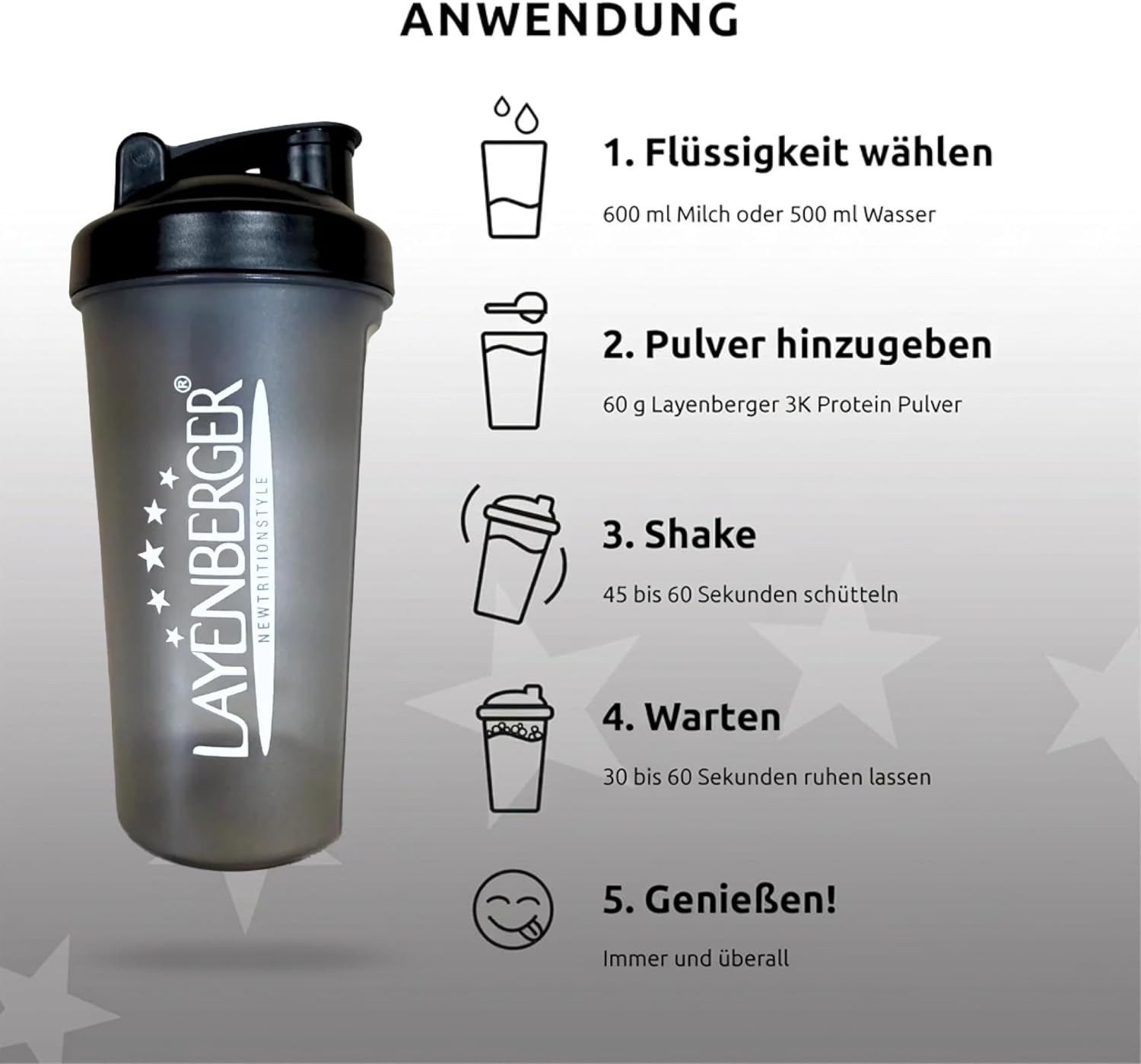 Layenberger Shaker 600ml Capacity Removable Strainer 50ml Scale Dishwasher Safe - Black