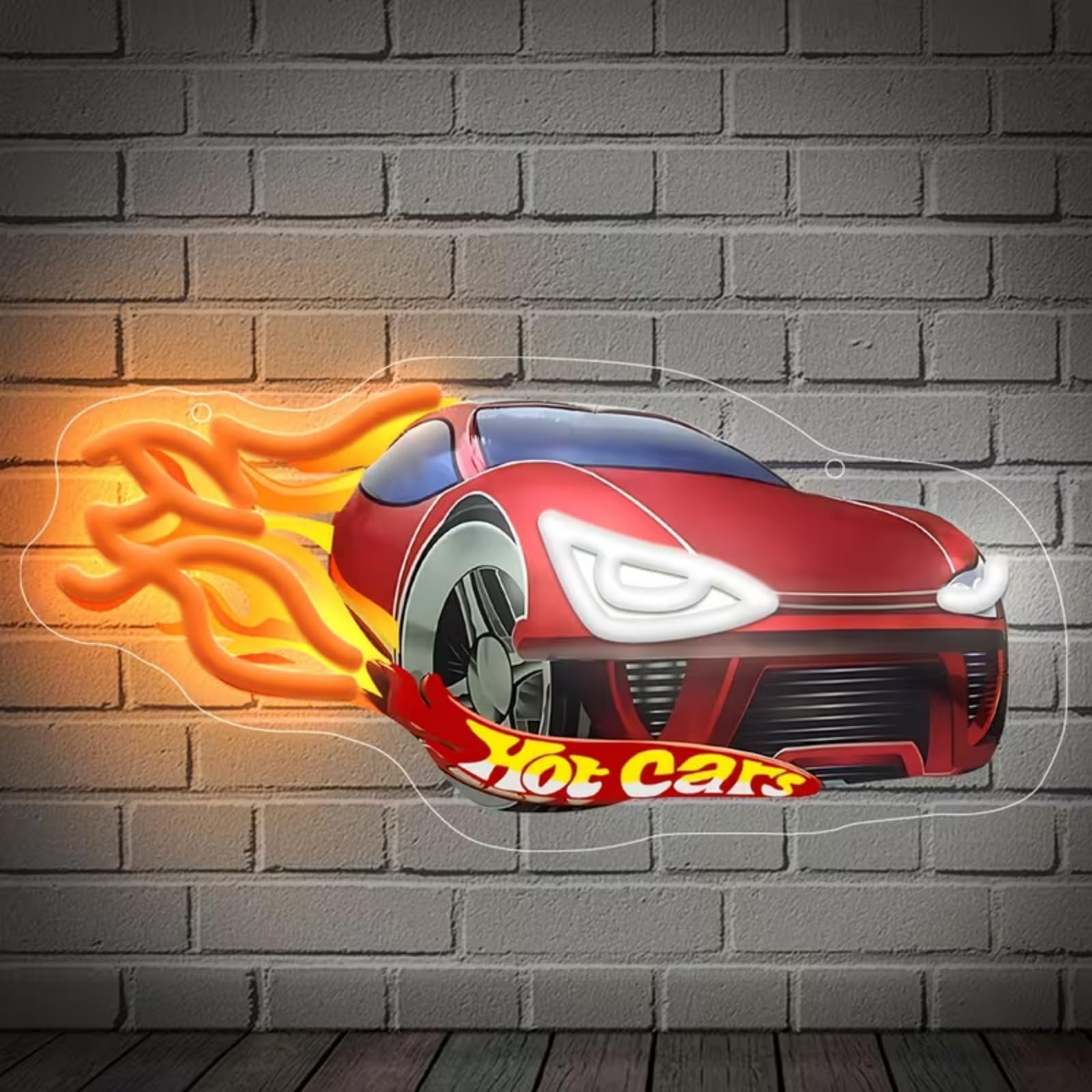 Red Car UV Print LED Neon Sign Acrylic Light Up Art Wall Decor for Man Cave Garage Bar Stores Bedroom Room Decorations Party Home Holiday USB Powered