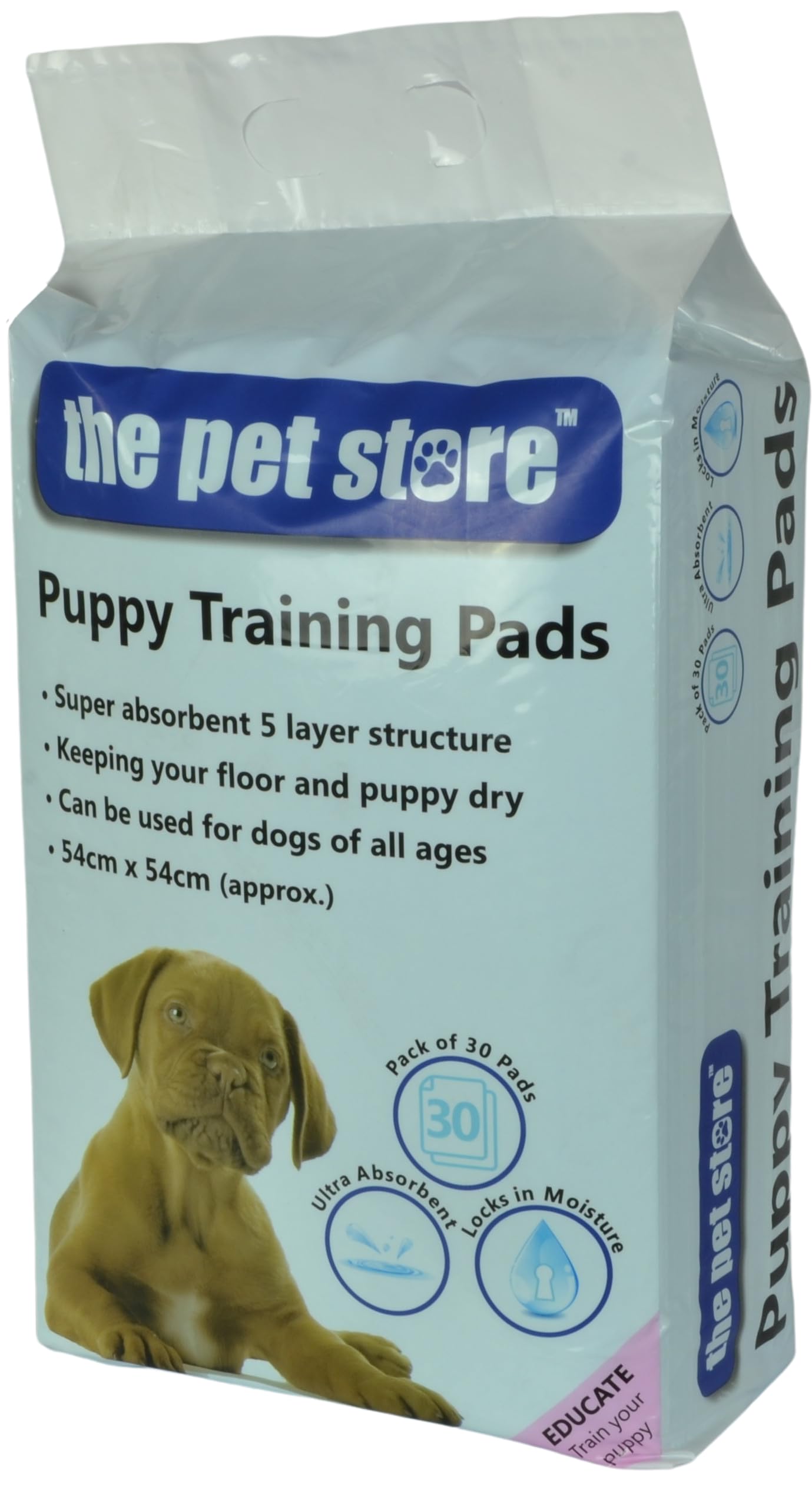The Pet Store Large Puppy Training Pads, Super Absorbent, Locks in Moisture, Pack of 30, Suitable for Puppies and Dogs of All Ages