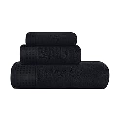 GLAMBURG Ultra Soft 3 Pack Cotton Towel Set, Contains a Bath Towel 28x55 inch, a Hand Towel 16x24 inch & a Wash Coth 12x12 inch, Ideal Everyday use, Compact & Lightweight - Black