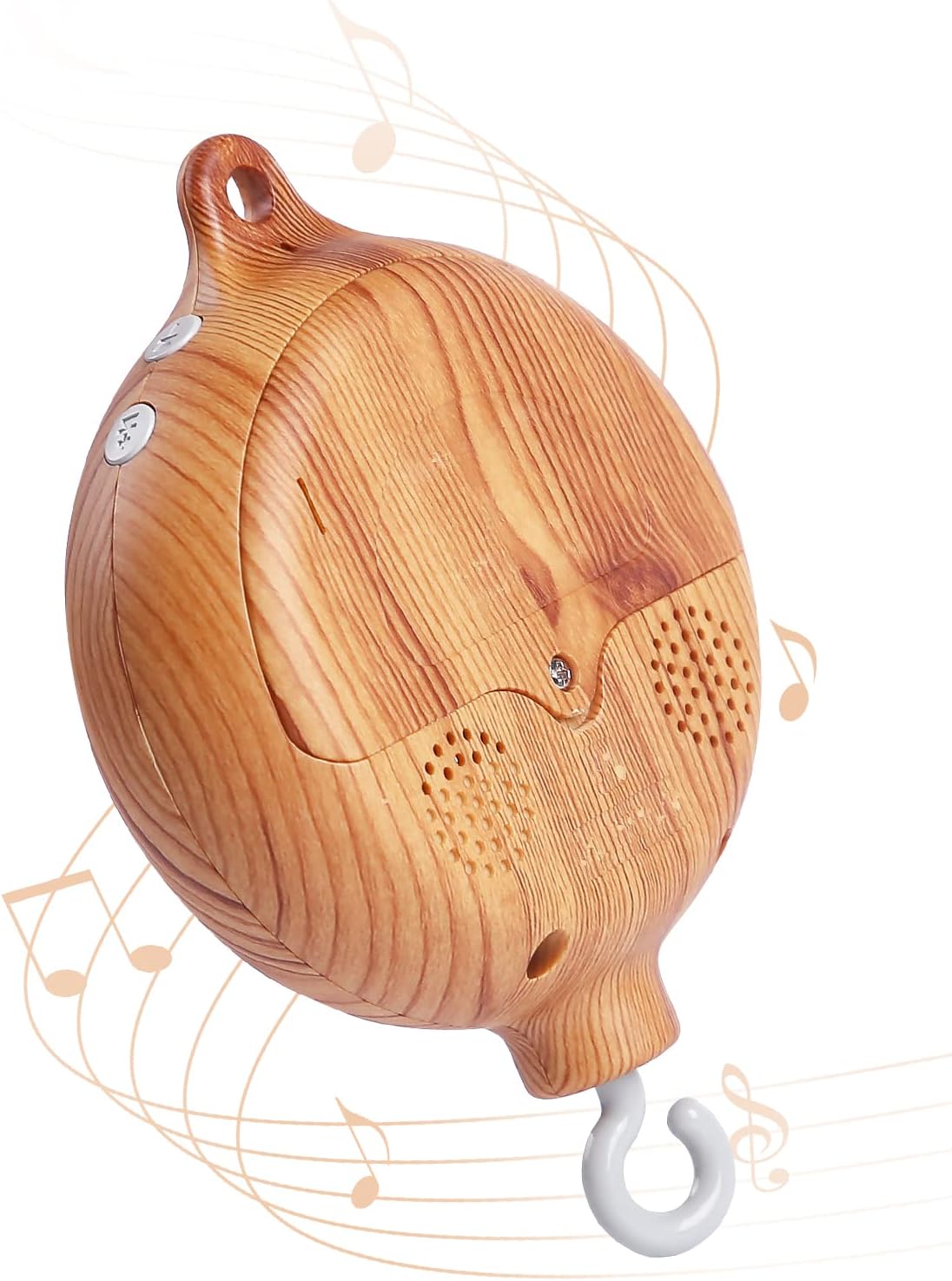 Baby Mobile Music Box for Baby Cot,Electric Music Box for Crib Imitation Wood Grain Bed Bell 35 Melodies,7cm*7cm Ornament Hanging Deco Nursery Mobiles Babies(3 Mode Without Battery)