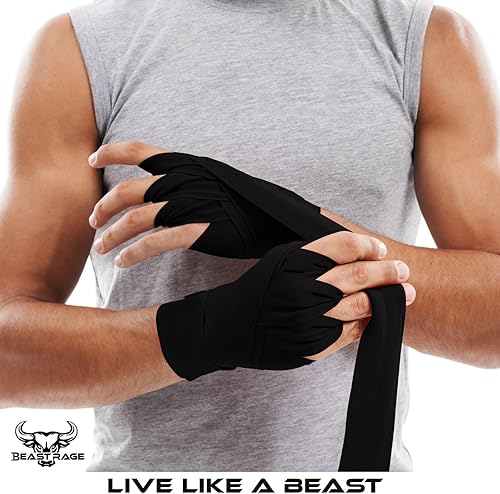 Miniatura 5 de BEAST RAGE Vendas de mano de boxeo, vendajes de artes marciales de 14.8 ft, guantes internos, correas de apoyo para la muñeca, perforaciones debajo