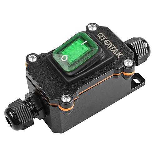QTEATAK Interruptor de cable en línea impermeable DPST ACDC 20A-125V 16A-250V 30A-24V 35A-12V IP66 verde abierto doble agujero caja impermeable de