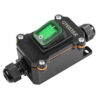 Inline Cord Switch DPST Green Open Double Hole Waterproof Box