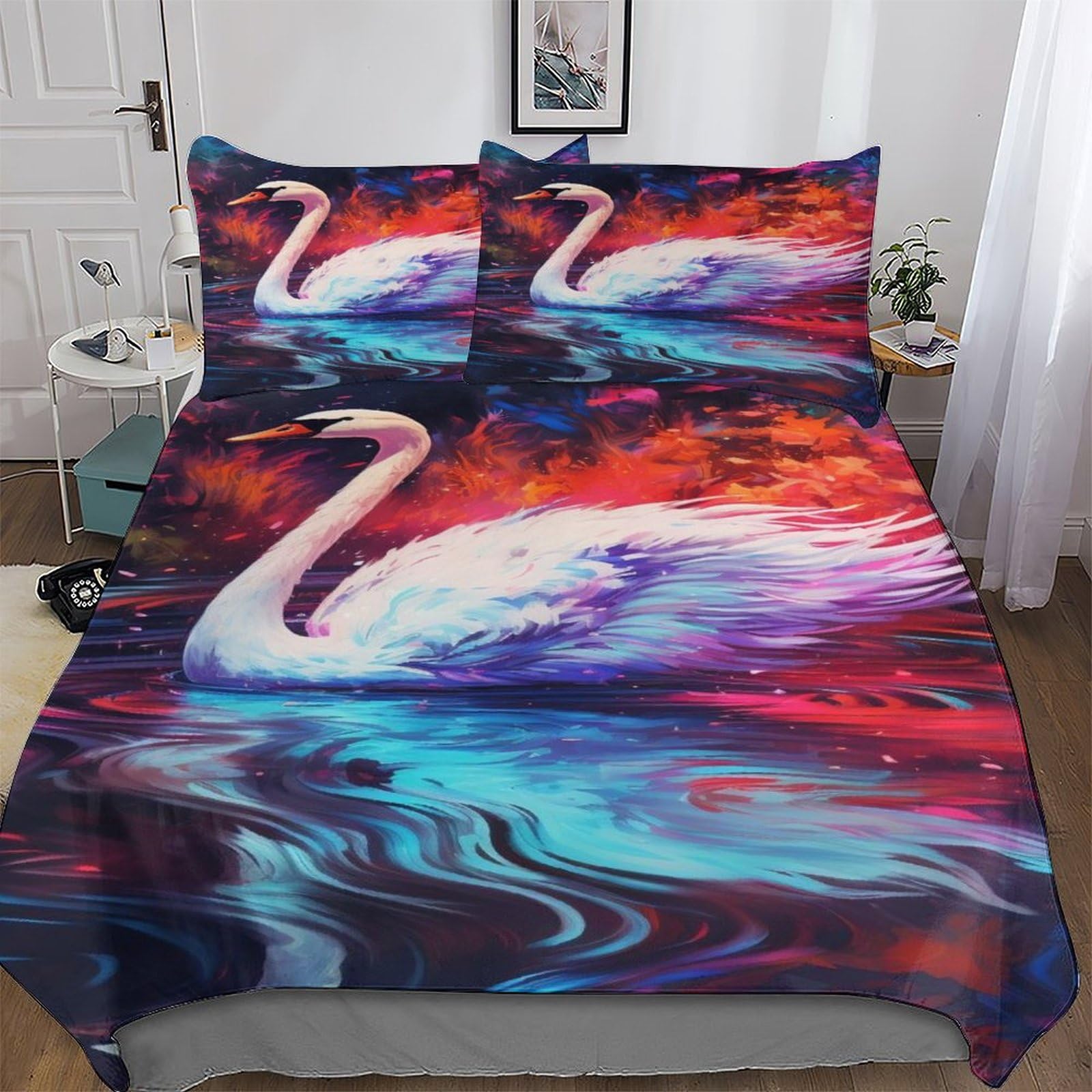 Housse de couette cygne 220x240cm en microfibre douce pour lit adulte