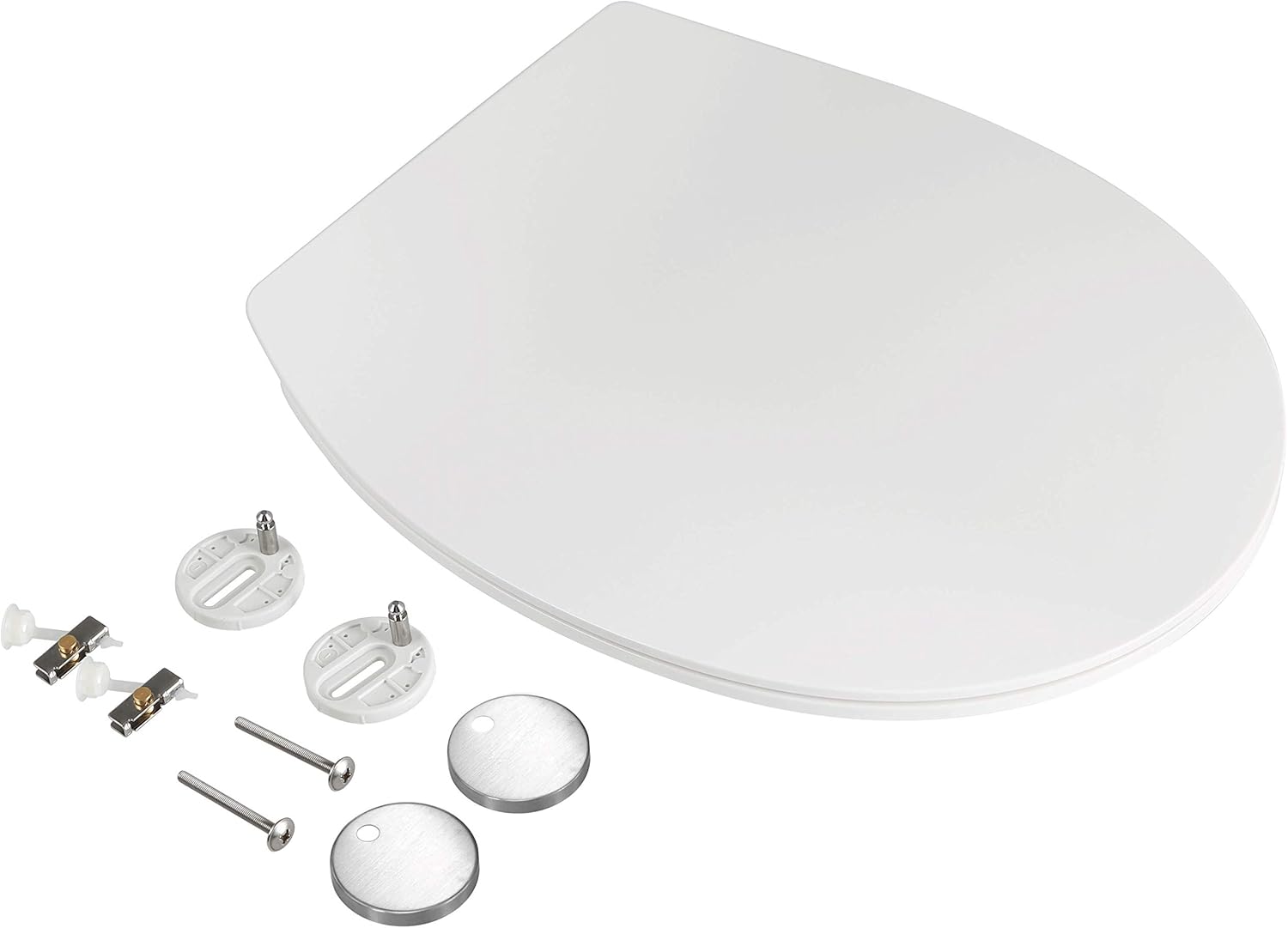 Hand pressing quick-release button on SENSEA NEO toilet seat hinge