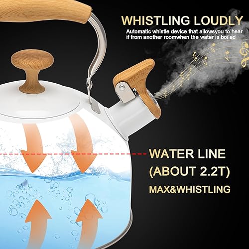 Miniatura 4 de Hervidor de té, hervidor de té silbante de acero inoxidable 304, 2.5 cuartos de galón2.4 L para estufa de inducción y estufa de gas con mango