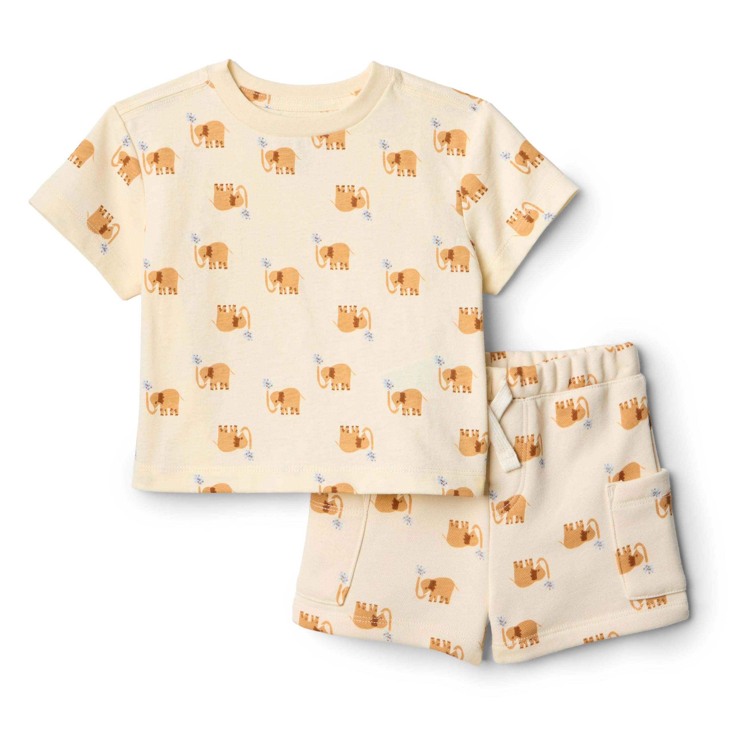 Amazon Essentials x Sofia Grainge Baby Boys' T-Shirt and Short Play Set, Ivory Elephants, 24 Months