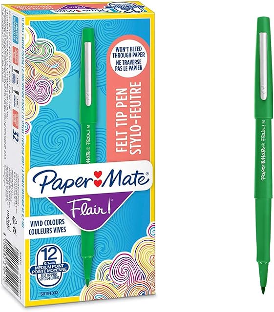 Paper Mate Flair Felt Tip Pens | Medium Point (0.7mm) | Green | 12 Count