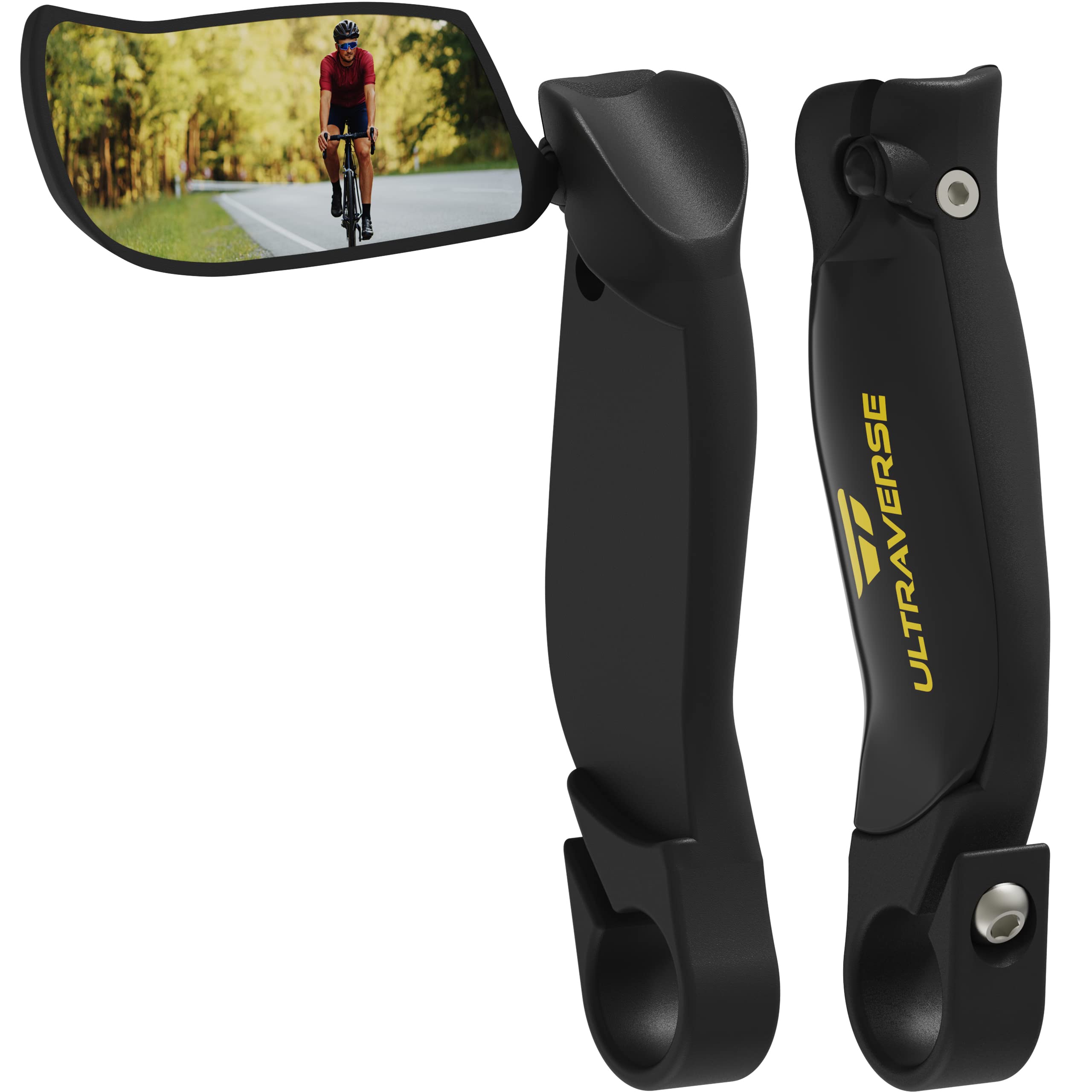 Photo 1 of Ultraverse Bike Handlebar Mirror Set, 360 Degree Adjustable Bicycle Mirrors, Rearview and Sideview Mirror and Cycling Bar Ends Function - Black