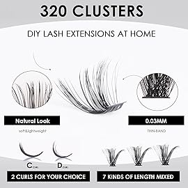 DIY Lash Extensions Kit 320pcs Individual Lashes Clusters 60D 80D D Curl Eyelash Extension Kit with Applicator and Lash Bond&Seal,Clusters Lash Glue Remover For False Eyelash Mix 10-16mm (60D+80D KIT)