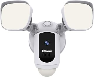 Swann Wi-Fi 1080p Waterproof Motion Activated FloodLight Camera with Night Vision, Heat Sensing, 2-Way Talk, Dimmable 2500 Lumens, Wide 125 Degree Viewing, Free Cloud & Local Recording.