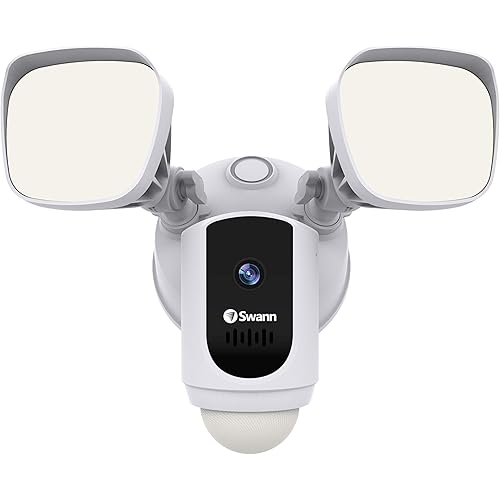 Swann Wi-Fi 1080p Waterproof Motion Activated FloodLight Camera with Night Vision, Heat Sensing, 2-Way Talk, Dimmable 2500 Lumens, Wide 125 Degree Viewing, Free Cloud & Local Recording.